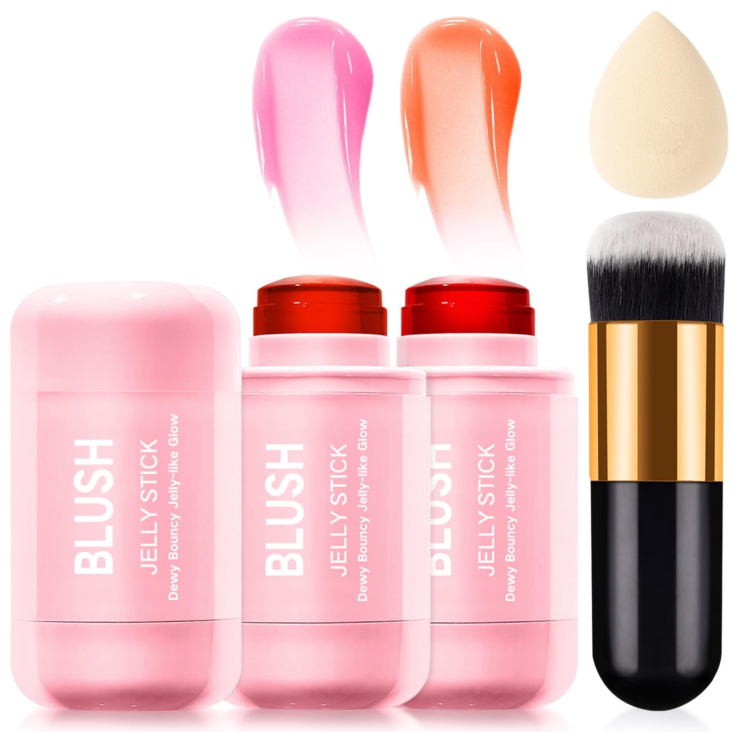 Jelly Blush Contour Stick Set - 3 Pcs Lightweight Waterproof Makeup for Cheeks, Eyes & Lips | Dewy Finish Trio