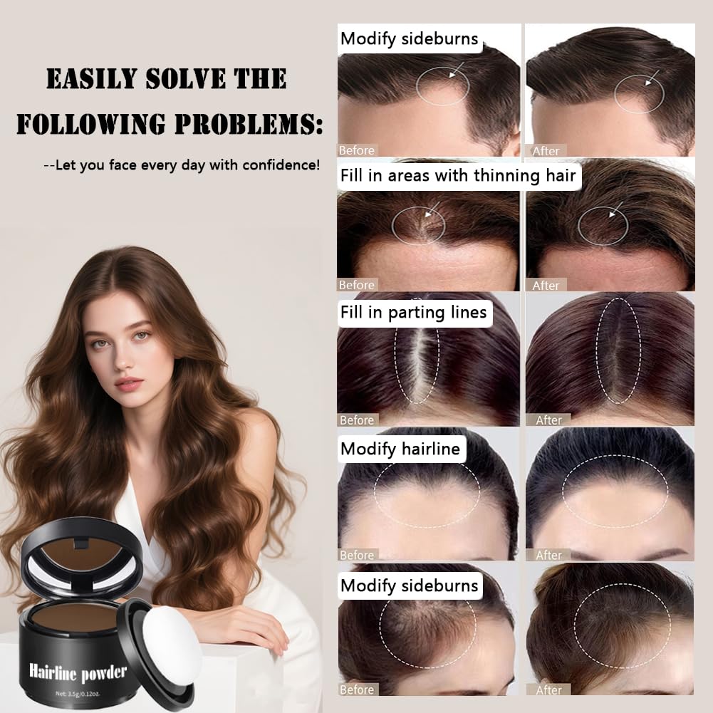 Invisible Hairline Powder - Undetectable Coverage for Bald Spots & Thinning Edges | Waterproof, Natural Matte Finish