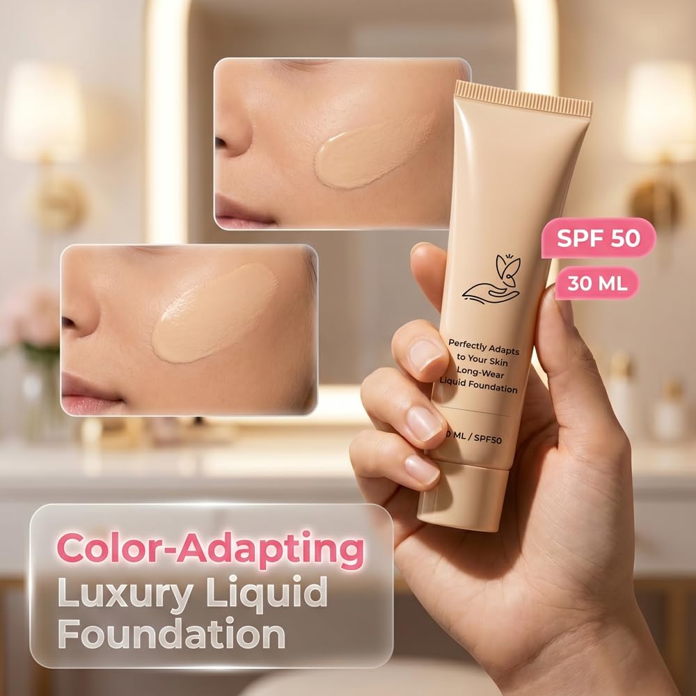 Color-Changing Foundation - Skin Tone Adapting Liquid Makeup for Women | Conceals Fine Lines & Wrinkles, 2pcs