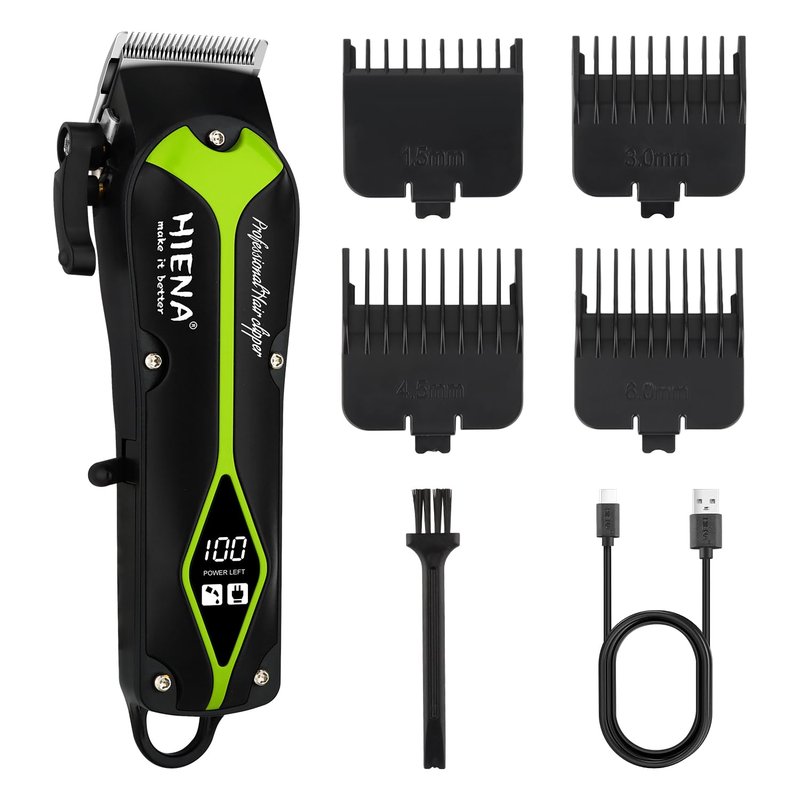 HIENA PRO Hair Clippers for Men, Electric Professional Hair Clipper and Trimmer, Rechargeable Haircut Clippers, Cordless Hair Cutting Tool with LED Display, Gifts for Men(Green)