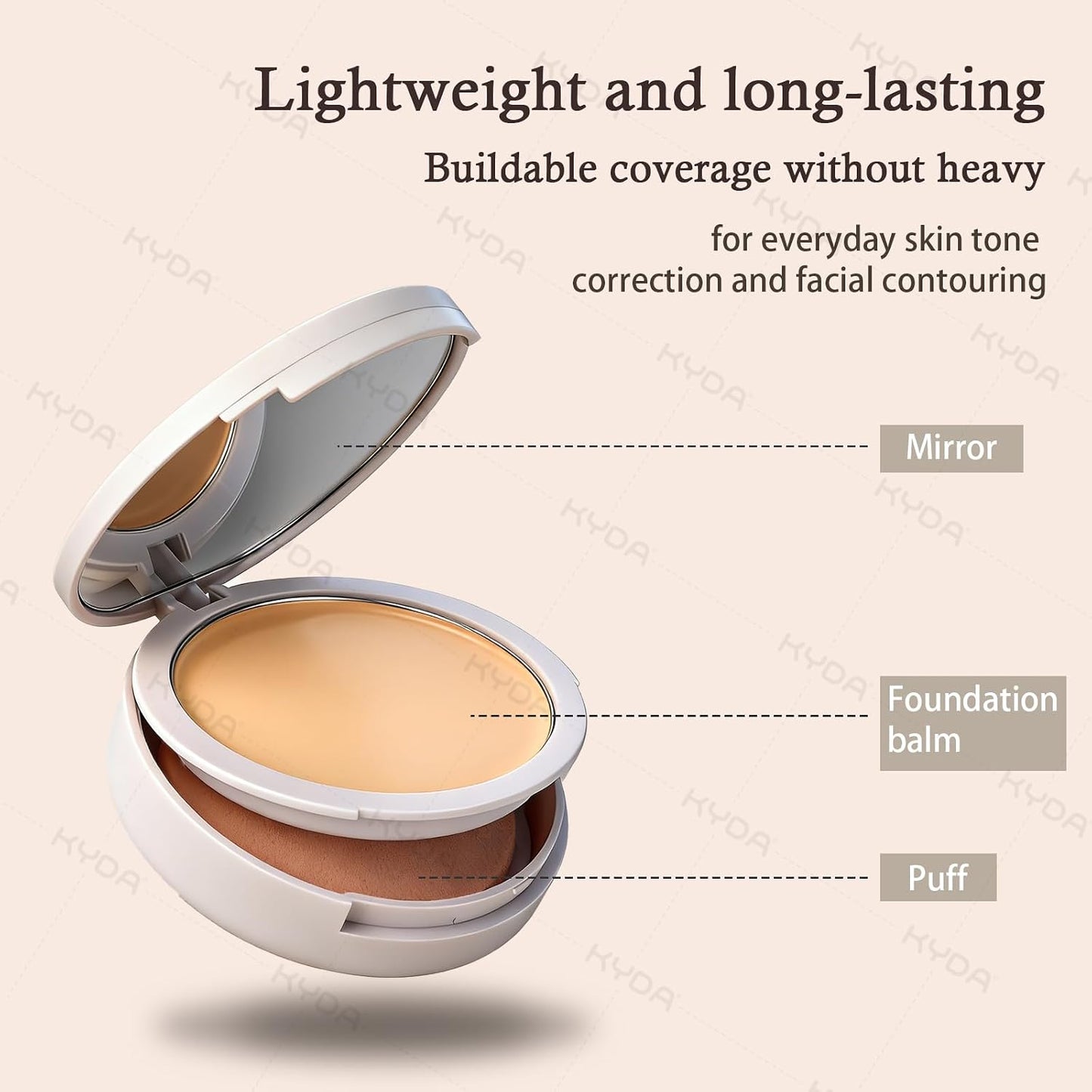 KYDA Tinted Foundation Balm - Soft-Focus Matte Finish Cream-to-Powder Makeup | Buildable Coverage, Weightless, BBD01