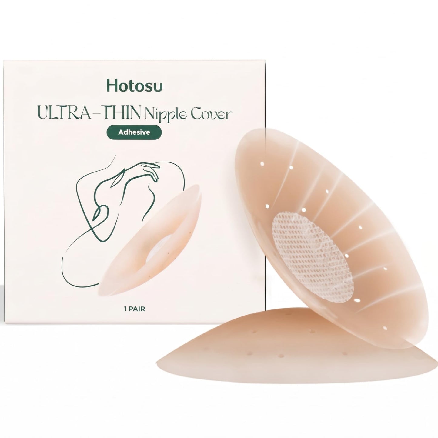 Hotosu Nipple Covers For Women – Paper-Thin Nipple Covers 0.02" Edge With Case, Reusable Silicone Nipple Covers For Braless, Nude, 3inch