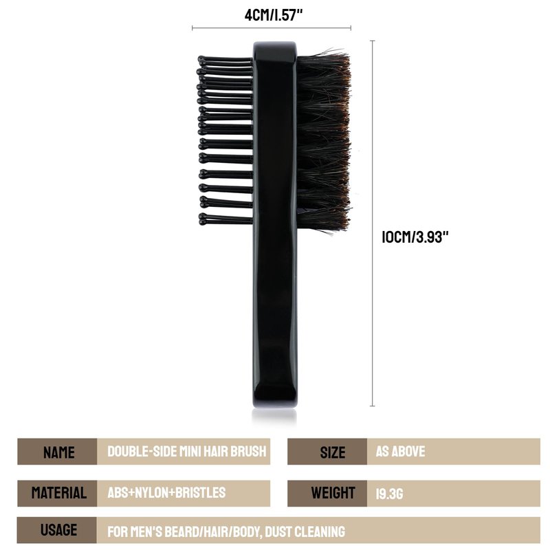 2Pcs Mini Barber Fade Brush for Men - Double Sided Hair Brush with Natural Boar Bristles & Nylon Teeth, Wooden Handle Beard & Hair Styling Tool for Cleaning Loose Hair, Scalp Massage & Grooming