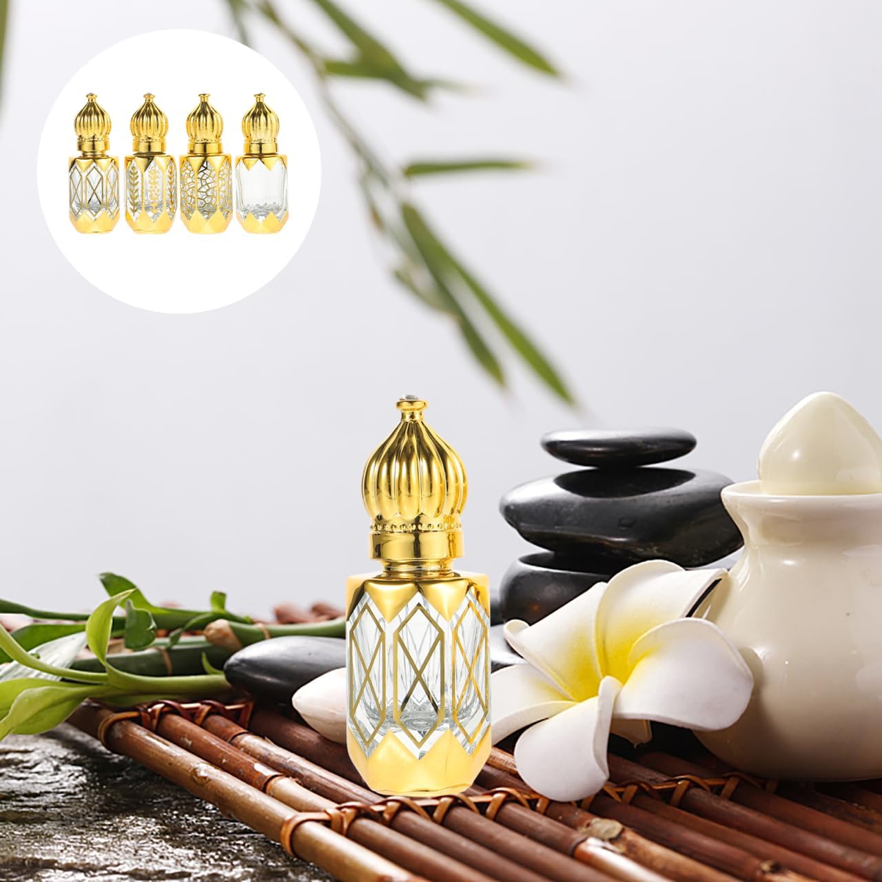 Essential Oil Roller Bottles - 4Pcs Refillable Glass Roll-On with Leak-Proof Metal Ball | Portable Travel Size for Aromatherapy