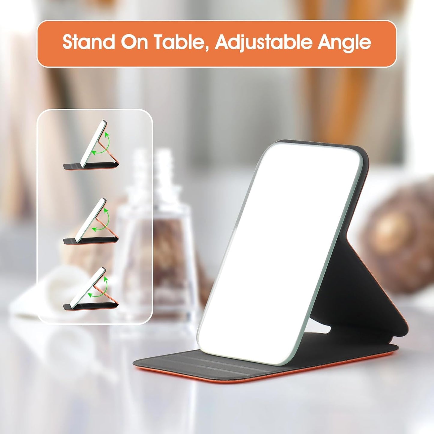 Travel Makeup Mirror - Ultrathin Portable Handheld Compact | Ideal for Camping, Home, Office - Orange