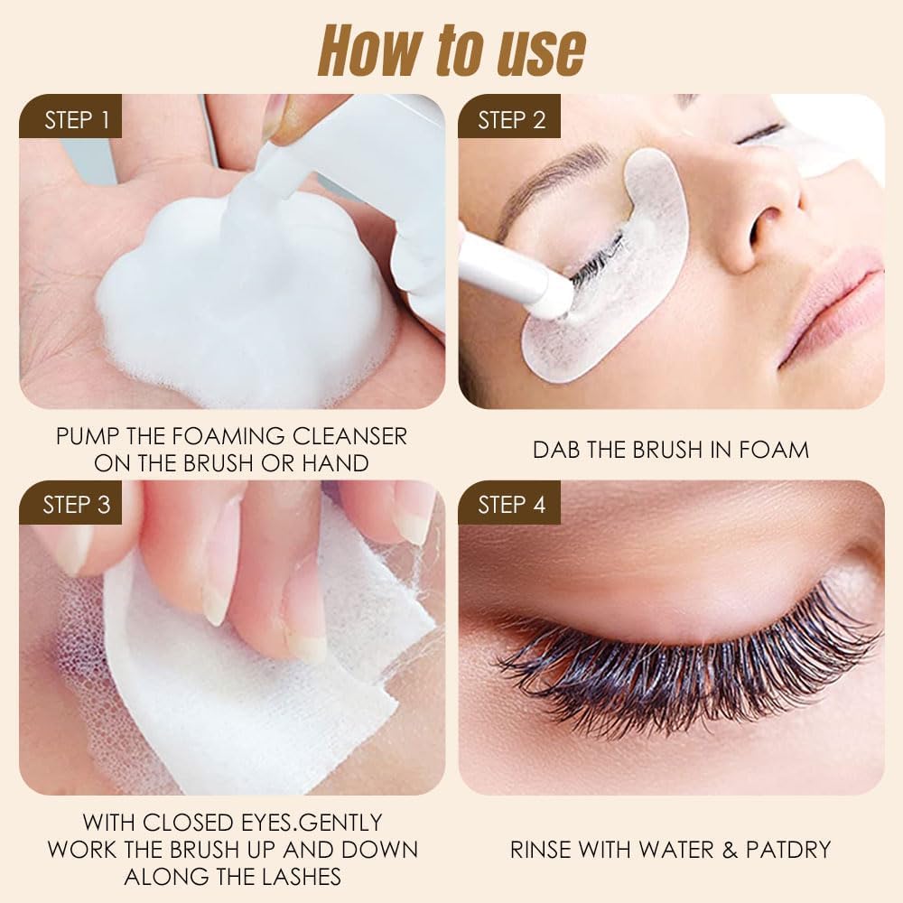 Beeutemaker 60ml Beige Lash Shampoo kit for Lash Extensions. Lash Wash for Eyelash Extensions & Natural Lashes. lash extension cleanser for Makeup Remover Oil & Sulfate Free for Salon and Home Use