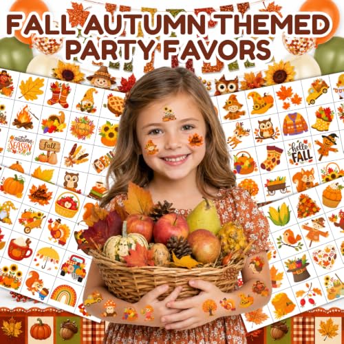Fall Temporary Tattoos for Kids - Autumn Themed Kids Tattoos, 96 pcs, Fall Variation
