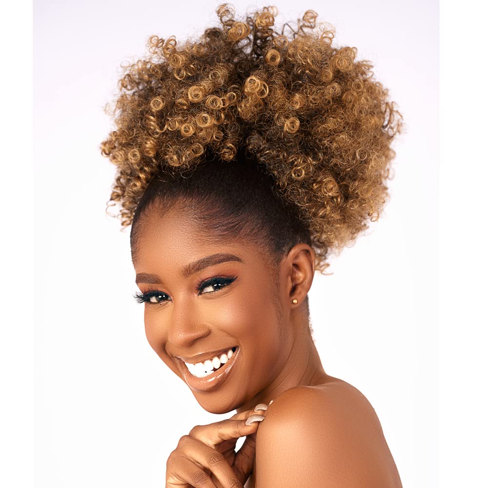 Kinky Curly Drawstring Ponytail Extension - Afro Puff Hairpiece for Black Women | Synthetic Short Bun (2#)