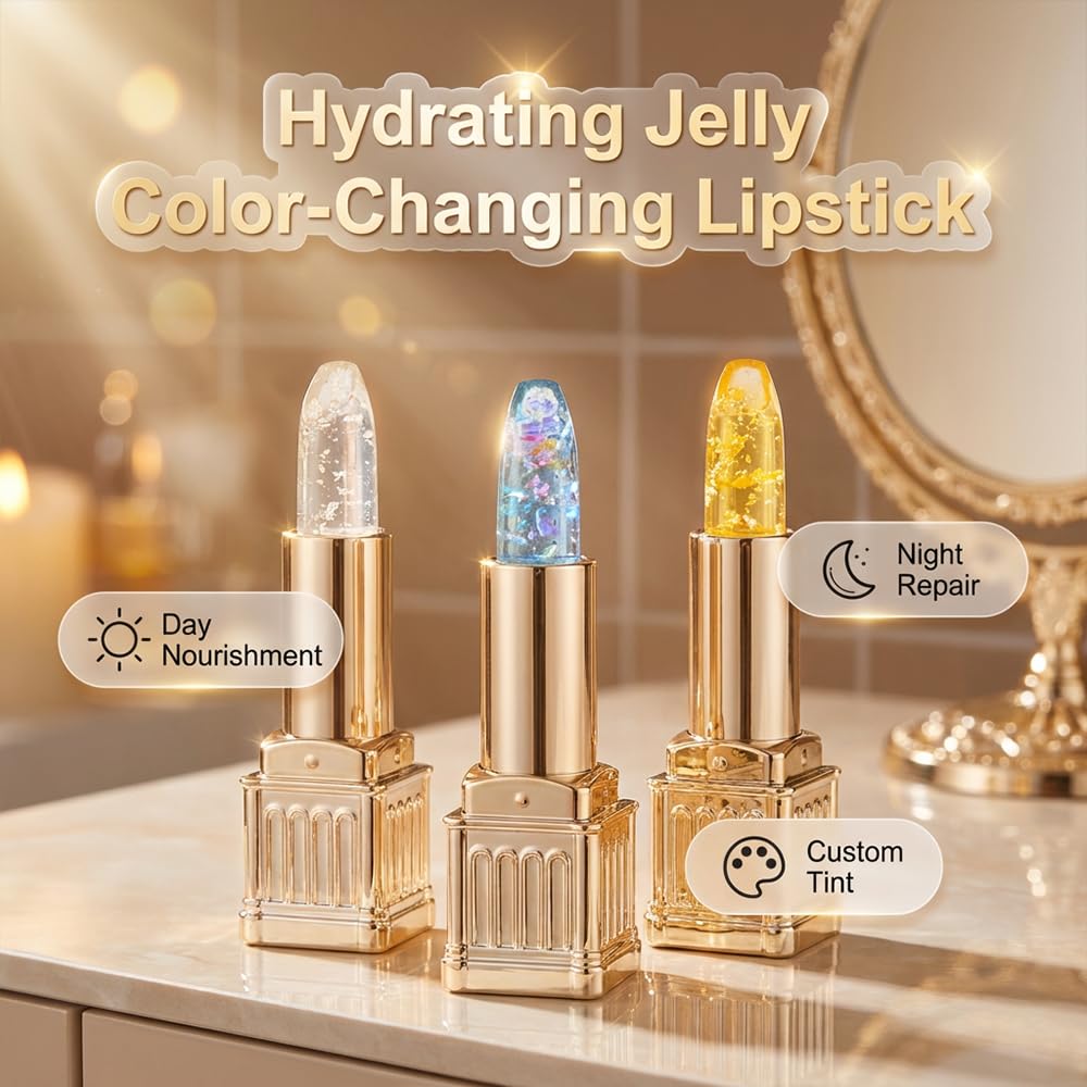 2026 New Skin-Adaptive Lipstick, Color Changing Lipstick for Older Women, PH Adjusting Clear Lip Gloss, Long-Lasting Hydration Without Stripping (Gold)
