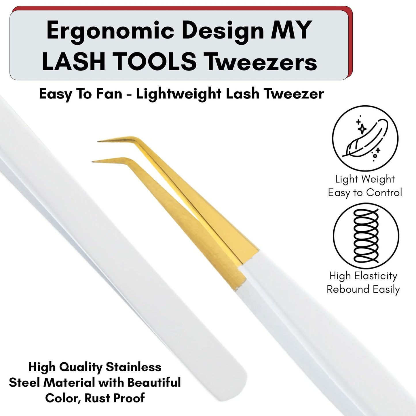 My Lash Tools Eyelash Extension Curved Degree Tweezers for Isolation Lash Extensions 14cm Best for Individual Isolation & Classic Lashes Japanese Stainless Steel Eyelash Twisers (Matte White Gold Tip)