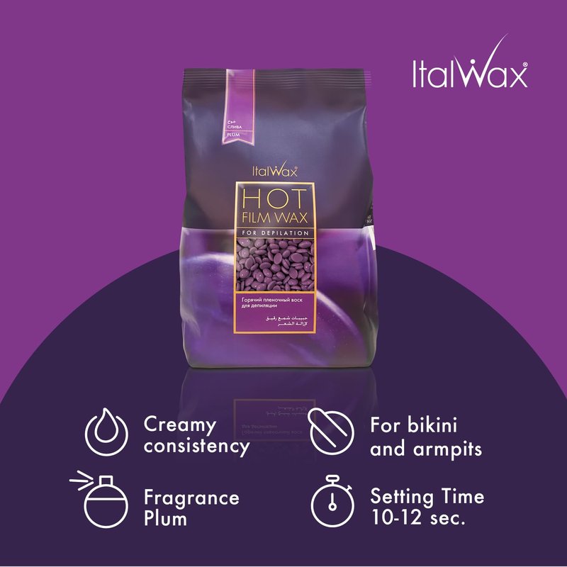 Italwax Classic Line Plum Hard Wax Beads 2.2 lb (1 kg) – Long Setting Stripless Wax for Beginners & Large Areas – Made in Italy