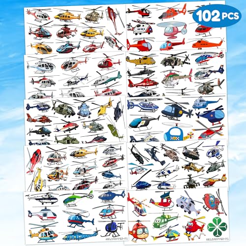 102-Piece Helicopter & Airplane Temporary Tattoos for Kids