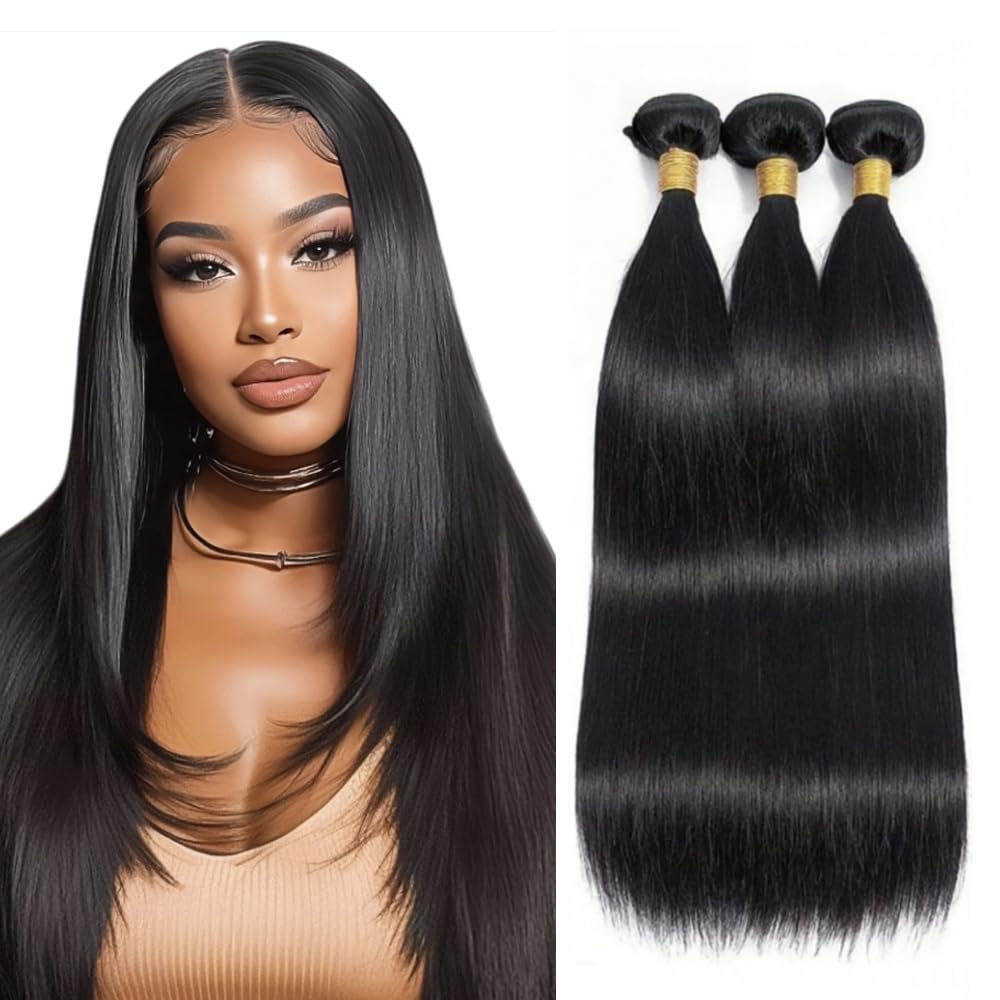 #1B Straight Human Hair Bundles Natural Black Bundles Human Hair Straight #1B Bundle Unprocessed Hair Extensions 14 16 18 Inch 150g