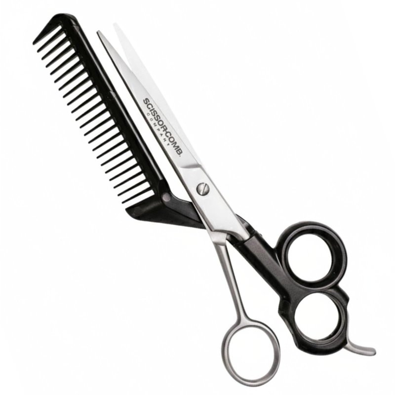 Scissor Comb 2 in 1 Hair Scissors with Comb attached - Cut and Trim Hair At Home with Great DIY Hair Cutting Tool - Professional 440C Stainless Steel Shears with Comb