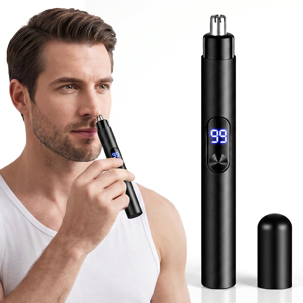 SENOY Nose Hair Trimmer for Men, 2026 New Electric Ear and Nose Hair Trimmer with LED Display, Type-C Rechargeable Mens Nose Hair Trimmer, Great Gifts for Elder, Dad (Black-1PC)
