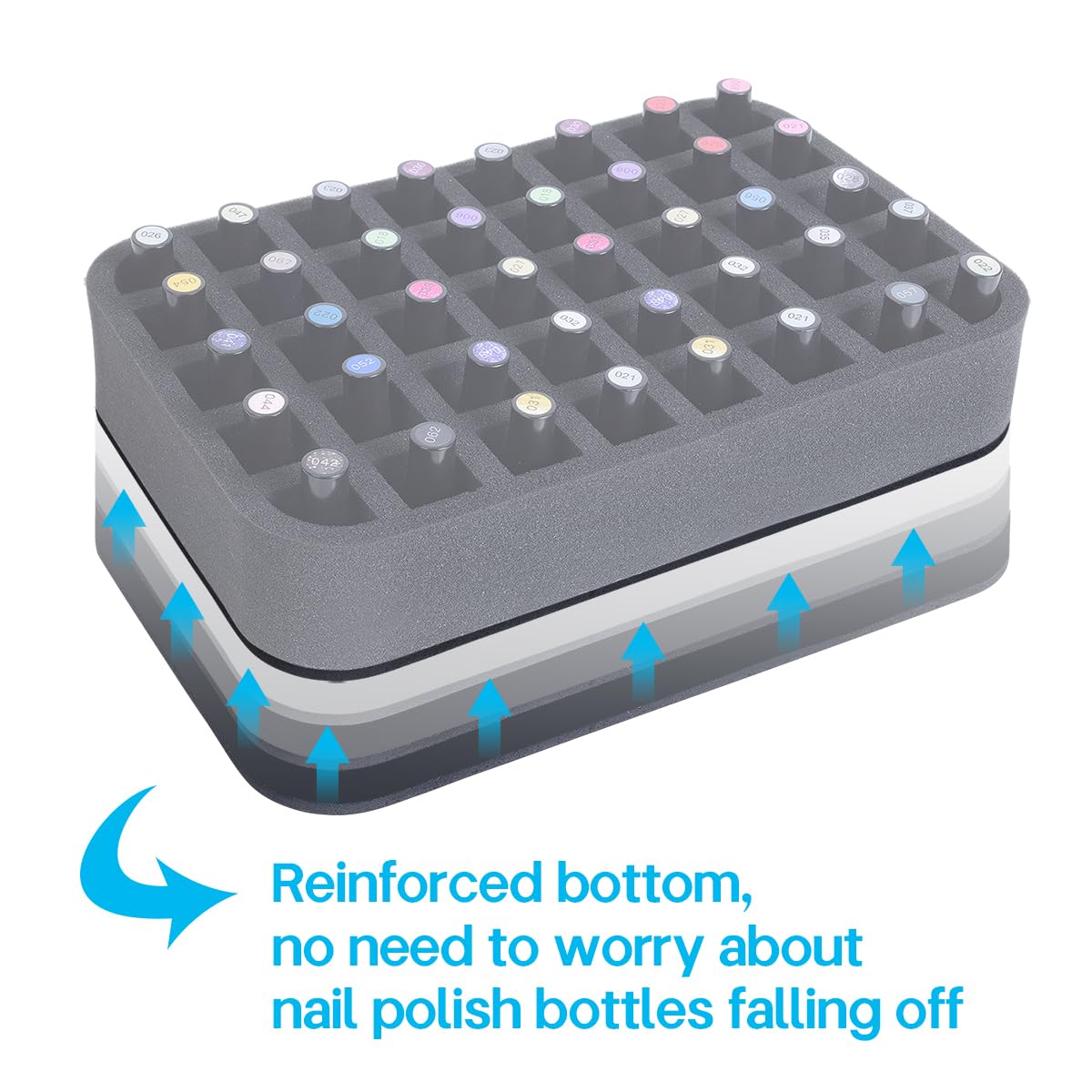 YAHOURWAT Nail Polish Organizer Holder Foam Pad with Slots for Storage 40 Bottles (15ml/0.5fl.oz) Nail Polish or Essential Oil Tray for Drawers Black