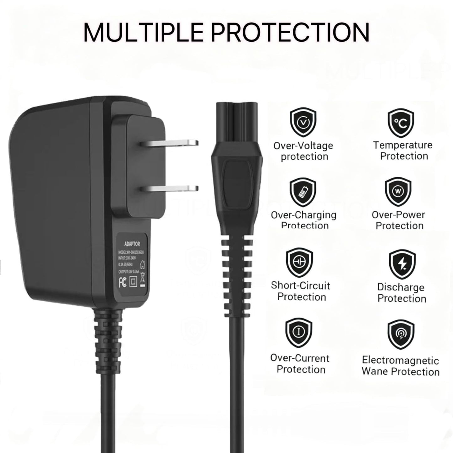 Sqsxgz 15V Charger Fit for Philips Norelco HQ8505 9000 7000 6000 5000 Series, Multigroom MG5750 MG7735 MG7770 MG9740 QP6530 QP6650 QP6510 Shaver Trimmer Power Cord