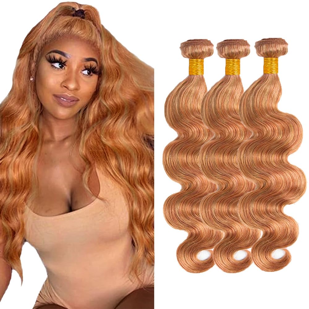34 34 34 Inch Highlight Human Hair Bundles Honey Blonde Body Wave Bundles 8A Brazilian Virgin Remy 3 Bundles Double Weft Soft Real #27 Hair Extensions 300g