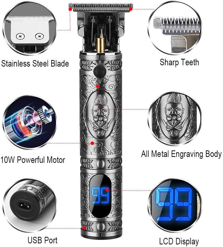 Professional Zero Gapped Hair Clippers - Waterproof Cordless T-Blade Trimmer for Men | Gray Knight