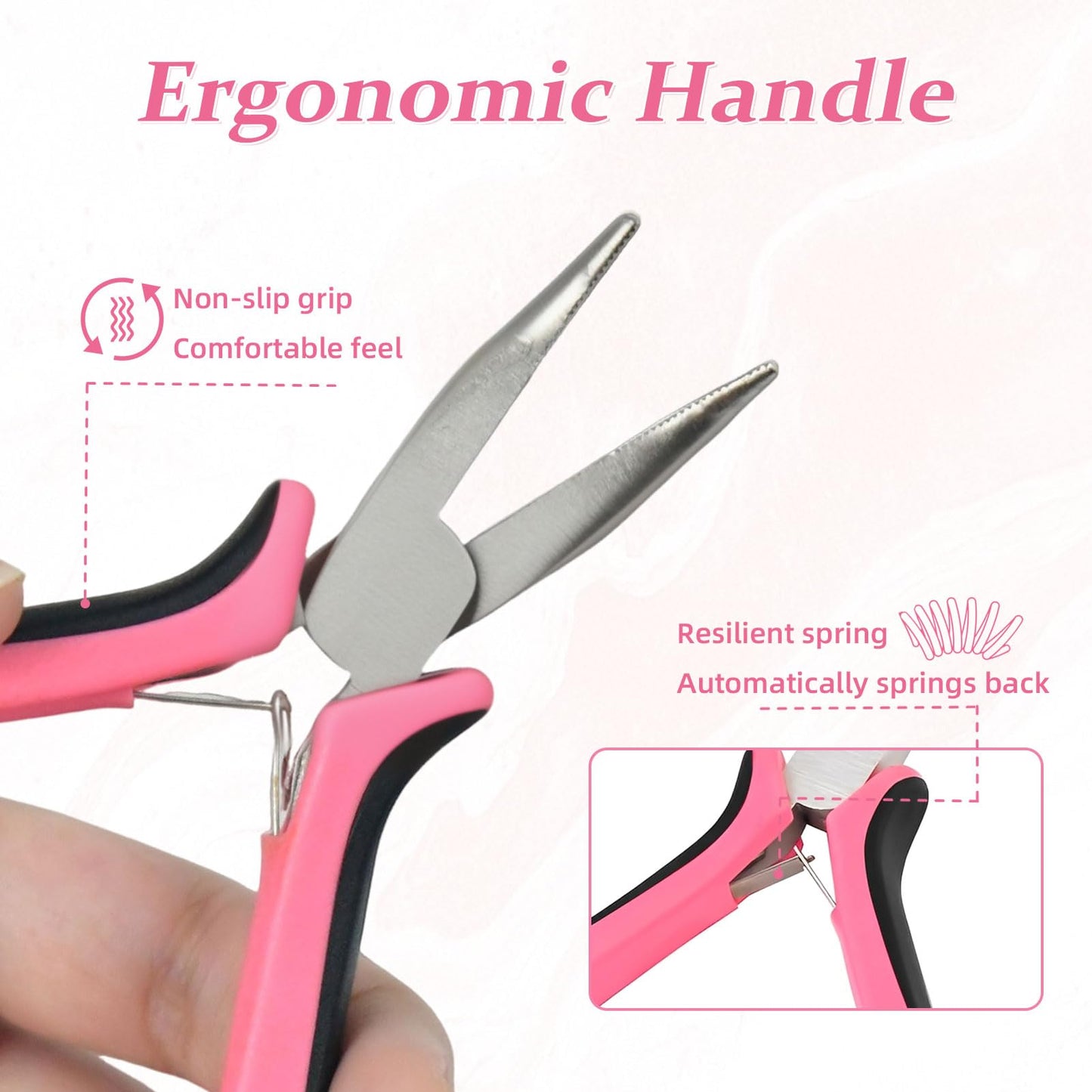 Vlasy Hair Extension Pliers,3PCS Hair Extension Tools for Micro Link Nano Ring Installation and Removal,Hair Tinsel or Feather Tool for Professional Styling (Pink)