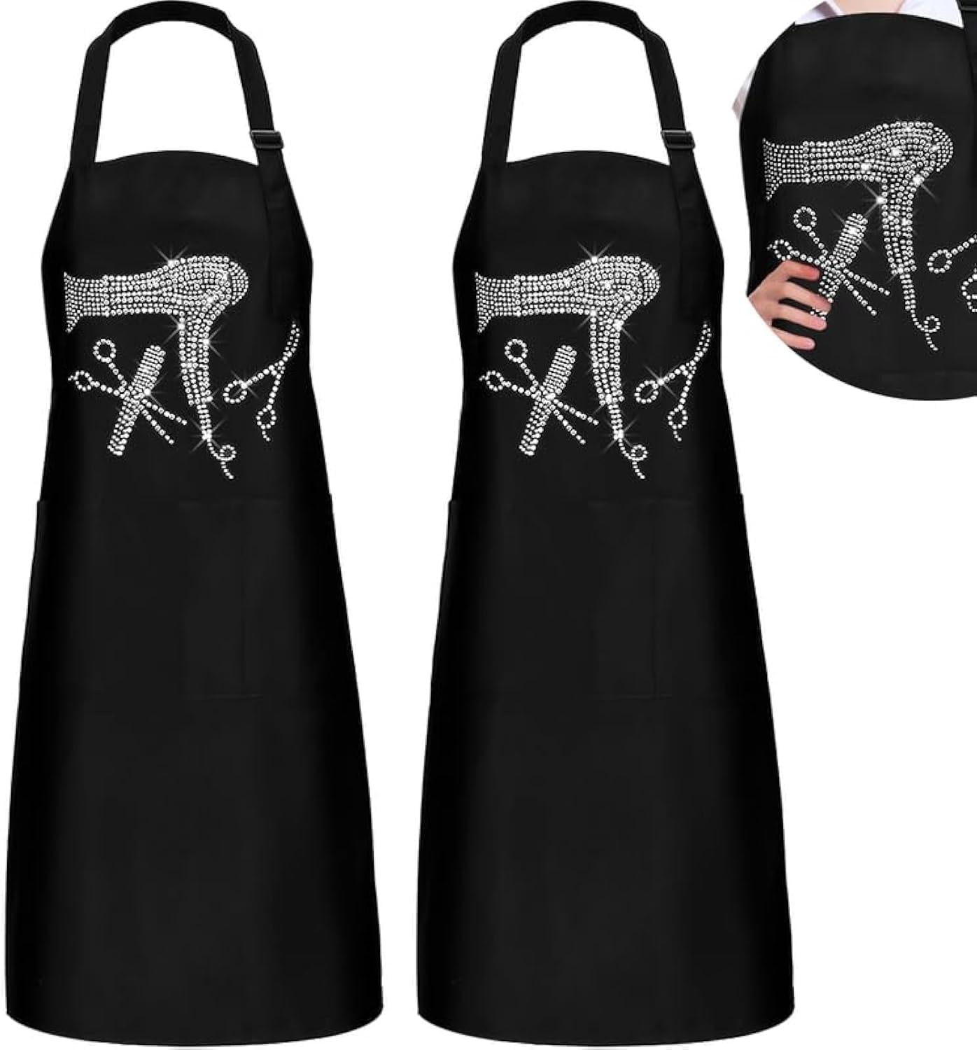 Hair Stylist Apron - Waterproof Salon Apron with Rhinestone Detail & 3 Pockets | 2 Pcs Set