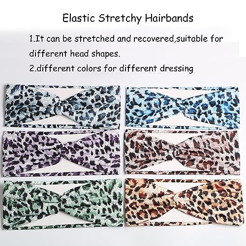 Hzaiwy 6PCS Women Leopard Boho Cross Headbands - Wide Top Knot Turban Hair Wrap (Type B)