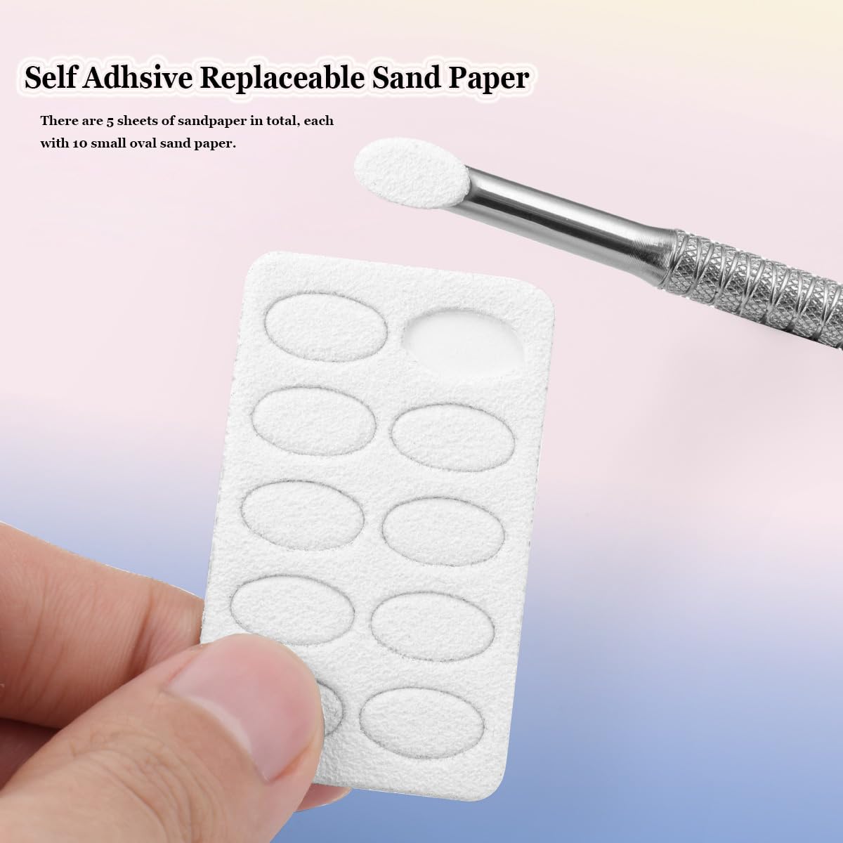 Cuticle Pusher Tool - Dual-End Cuticle Remover with Sandpaper Sheets | Manicure Essential (1 Pusher + 5 Sheets)