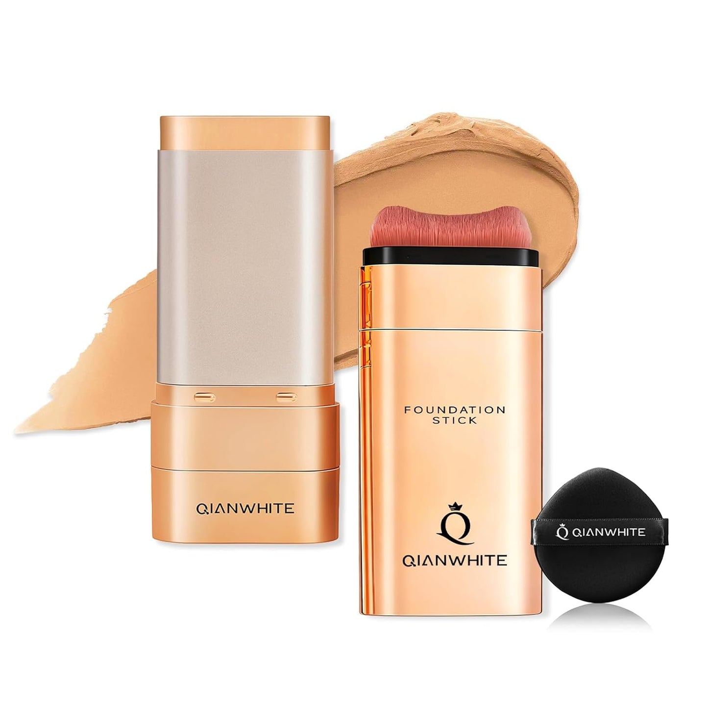 Korean Foundation Stick for Mature Skin - Buildable Light to Medium Coverage, Dual-Ended with Brush | Natural Dewy Finish (Light Brown)
