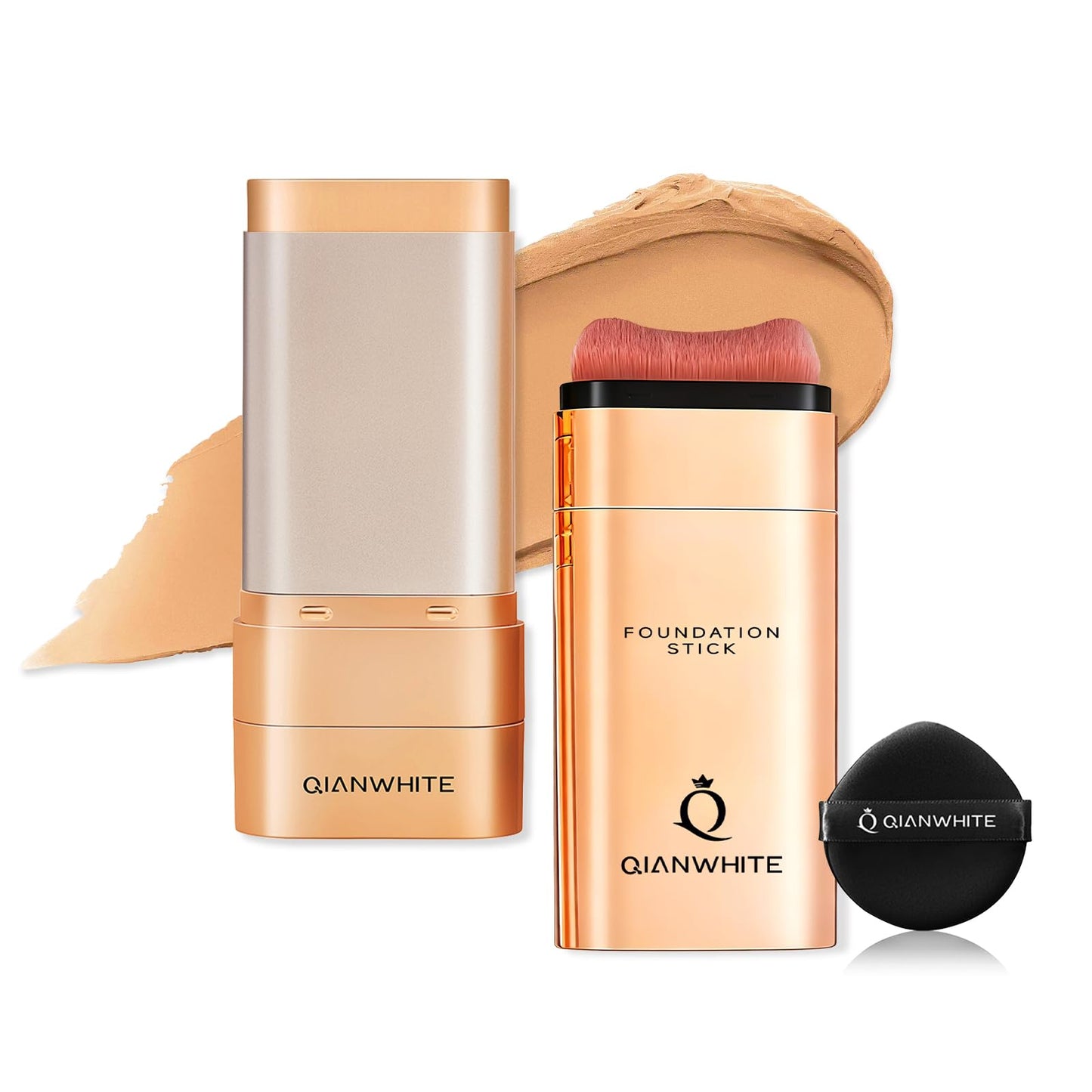 QIANWHITE Korean Foundation Stick Foundation for Mature Skin Tint, Buildable Light to Full Coverage Foundation Makeup Concealer, Dual-Ended with Brush for All Skin - Natural Dewy Finish (LIGHT BROWN)