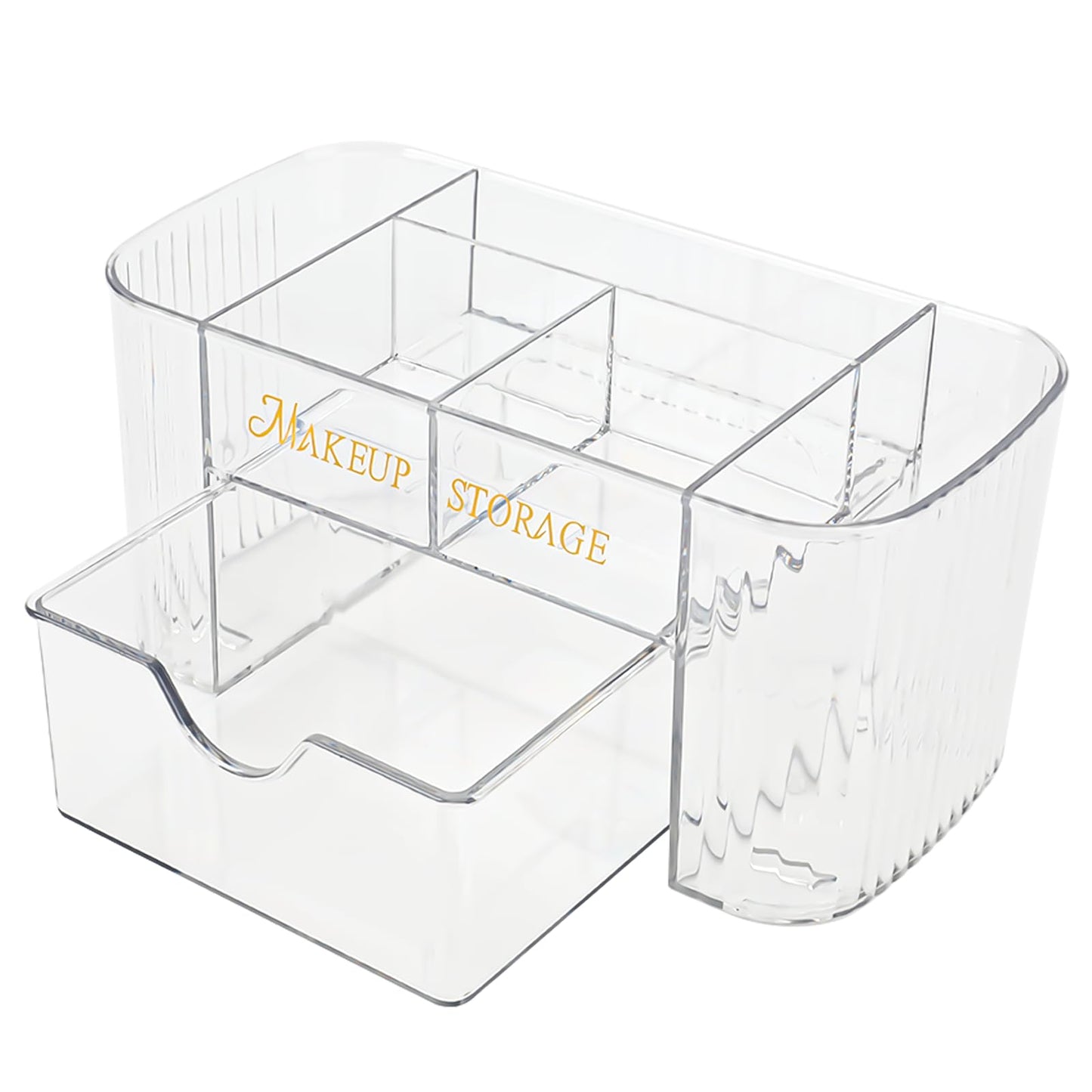 BQAN Clear Acrylic Nail Organizer with Drawer - 6 Compartment Desktop Storage for Nail Art Tools, Makeup & Cosmetics | Professional Nail Tech & Beauty Vanity Organizer