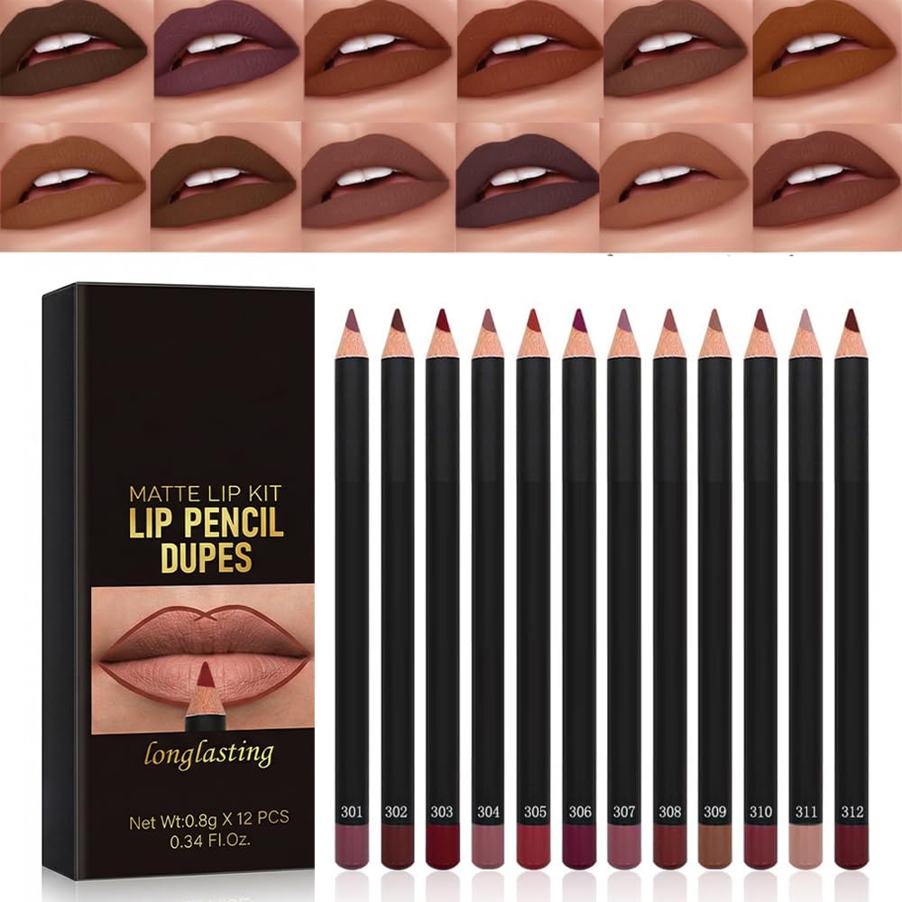 Matte Lip Liner Set - 12 Colors Waterproof Long-Lasting Pigmented Pencils | Easy Application for Defined Lips