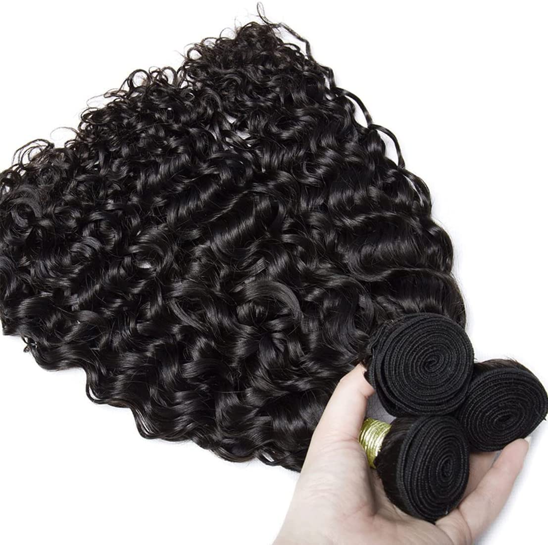 16 18 20 Inch #1B Water Wave Bundles Human Hair 3 Bundles Brazilian Remy Hair 100 Grams/Bundle 10A Grade Unprocessed Virgin Hairs Deep Water Bundle Weaves Extensions