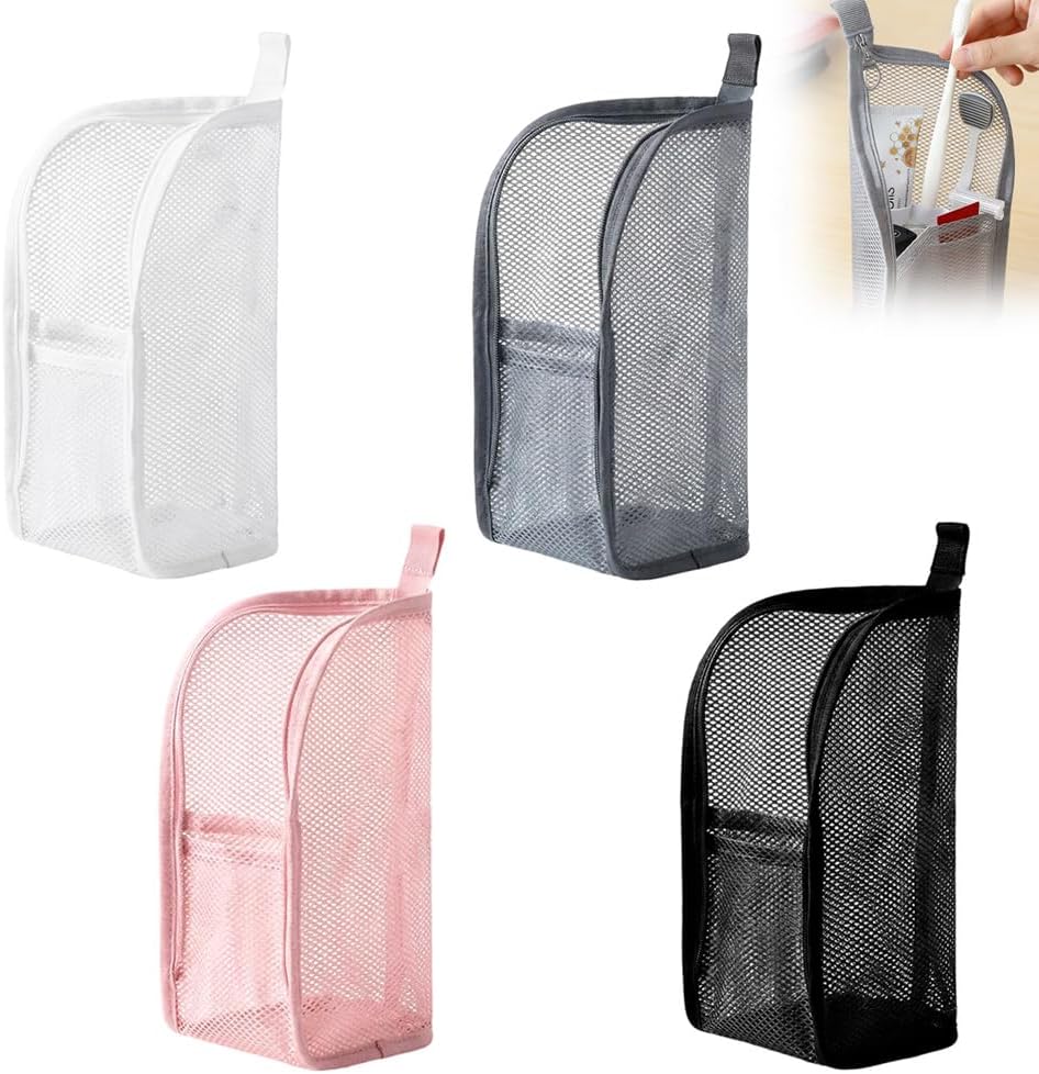 Portable Travel Toiletry Bag - Lightweight EVA Mesh, Large Capacity | Foldable Hanging Cosmetic Organizer (White)