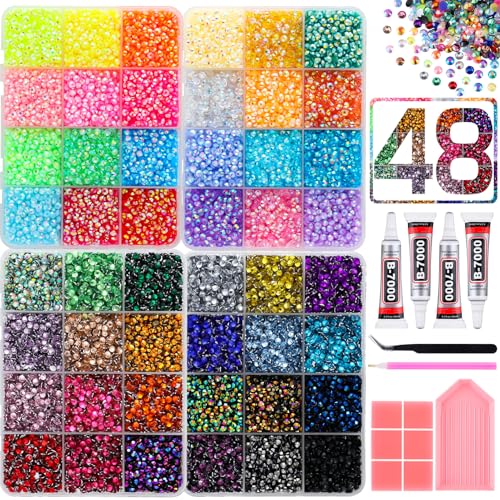 ALGLEA 48-Color Resin Rhinestone Bedazzling Kit with 37,000 Gems & Jewelry Glue