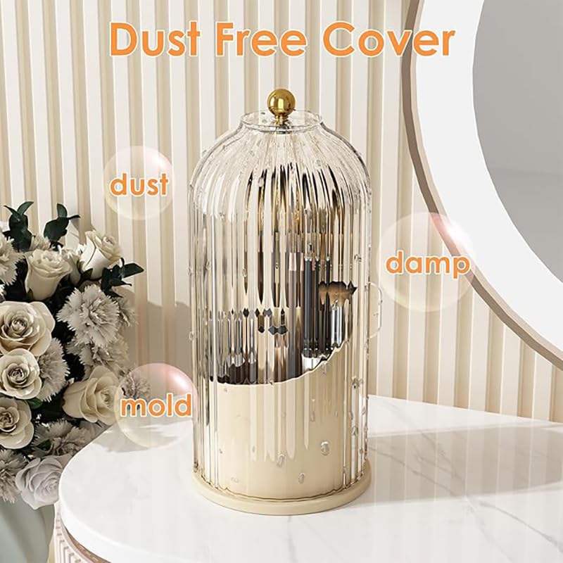 Rotating Makeup Brush & Toothbrush Storage Box with Lid, Waterproof Dustproof Organizer