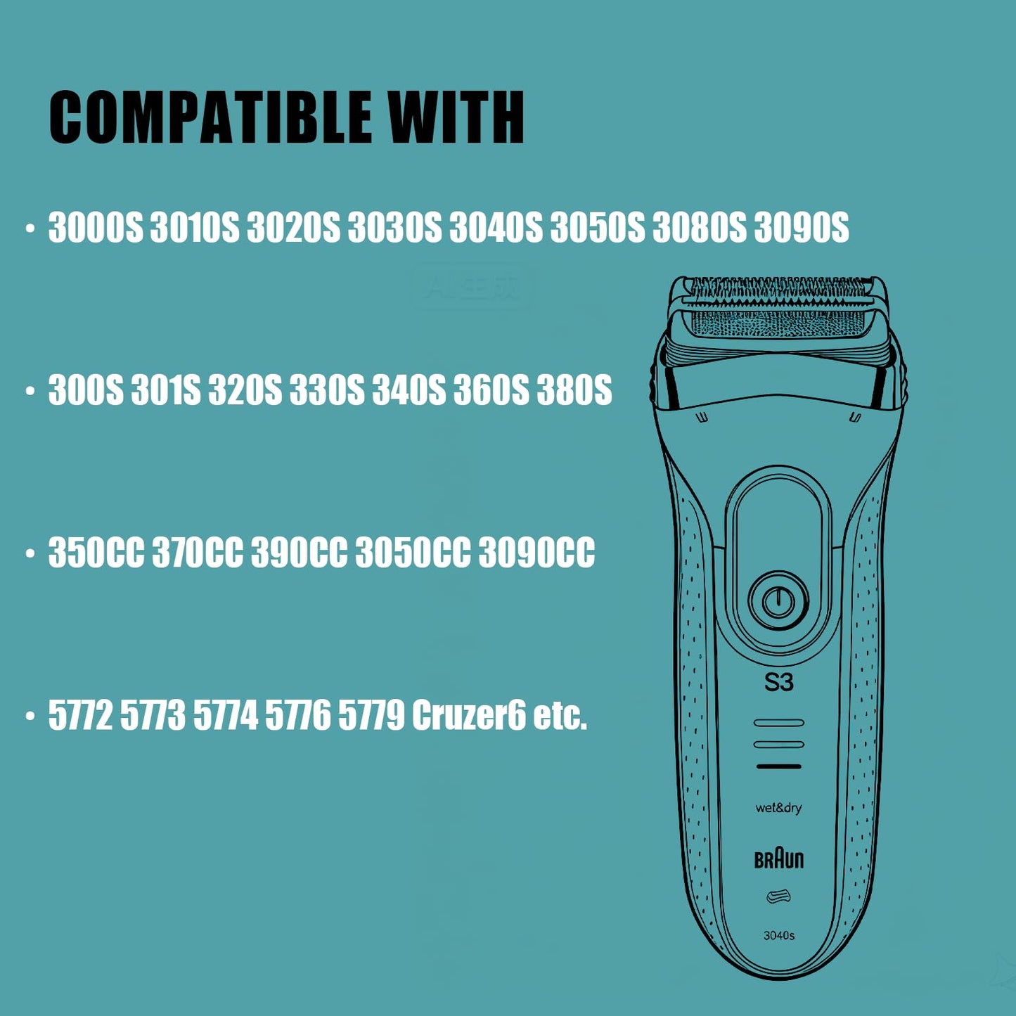 32B Shaver Head for Braun Series 3, Replacement Foil & Cutter Cassette Suitable for Braun Foil Shaver 3000s 3010s 3020s 3030s 3040s 3050cc 3070cc 3080s 3090cc 320 330 340 350cc [2 Pack]