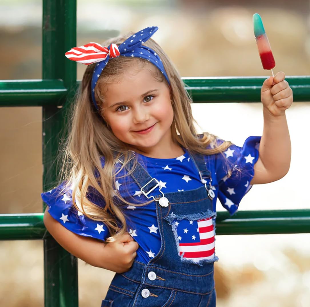 Huachi American Flag Headbands with Patriotic USA Bows for Women - 4th of July Wide Red, White and Blue Knotted Bow Hair Bands and Turban Wrap Accessories