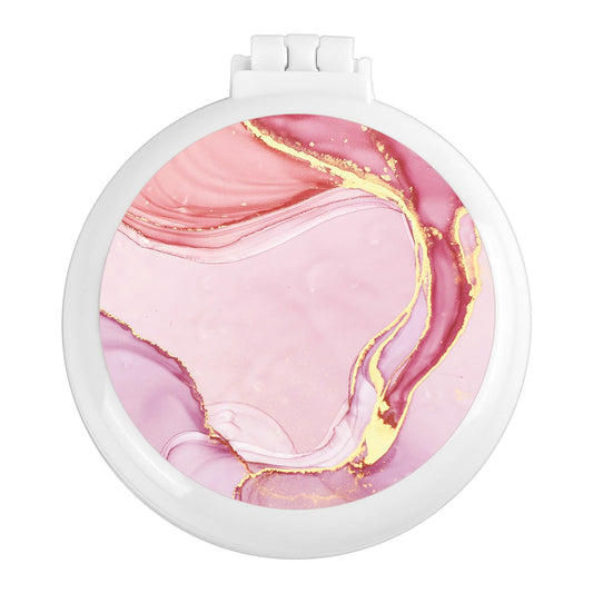 Mengduxd Mini Makeup Mirror Comb, Compact And Foldable, Portable, Women's Handbag Essential, Travel Essential Compact Comb (Pink Marble)