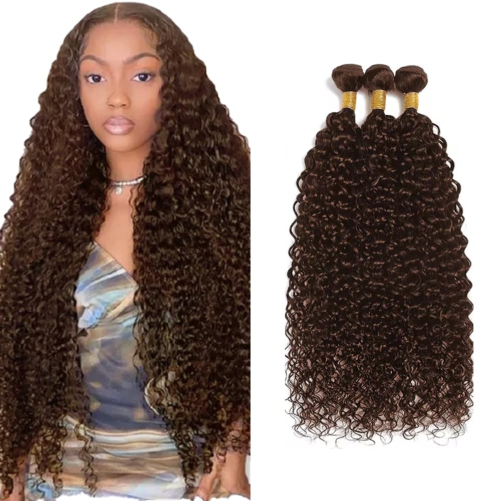 30 32 34 inch #4 Human Hair Bundles Dark Brown Kinky Curly Bundle Chocolate Brown Human Hair Weave Bundle 300g