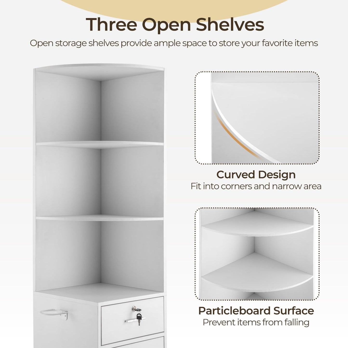 Winado Salon Corner Storage Cabinet, Wall Mount Station with Locking Drawer