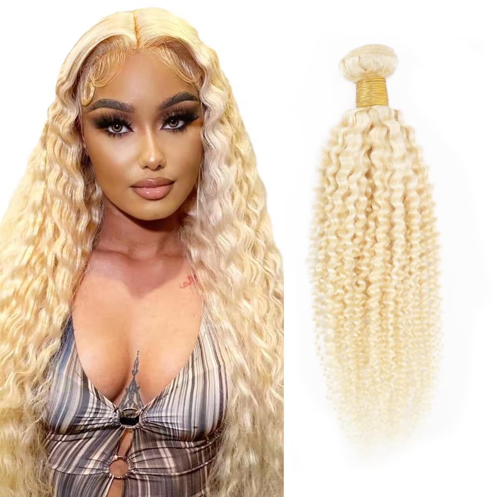 Blonde Bundles Human Hair 613 Curly Bundles Human Hair 20 inch 3 Bundle AuokMar Brazilian Unprocessed 613 Blonde Kinky Curly Bundle 110g