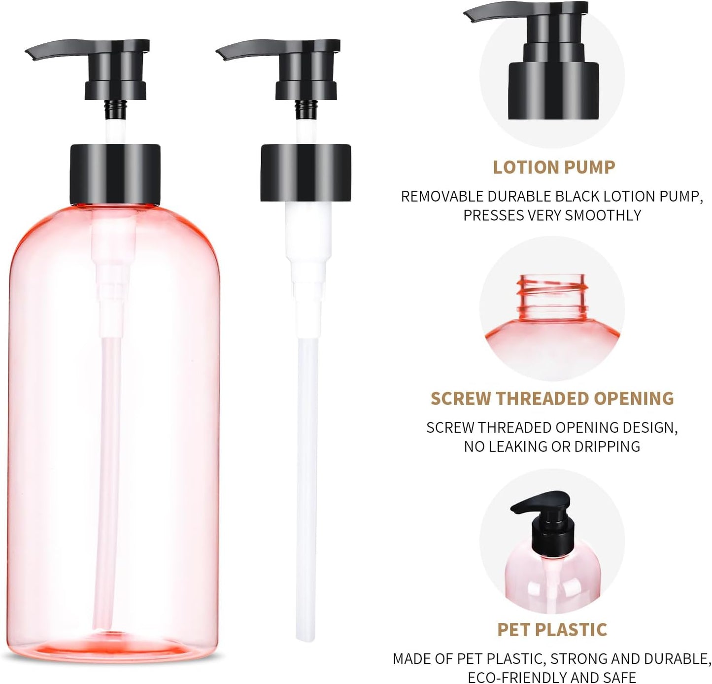 Pump Bottle 16 oz | Empty Shampoo Dispenser - Portable Plastic for Liquids