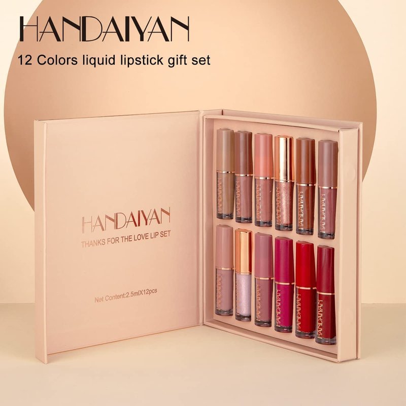 Matte & Glossy Liquid Lipstick Set - Long-Lasting Waterproof Lip Gloss | 12 Colors in Nude, Pink, Red Shades