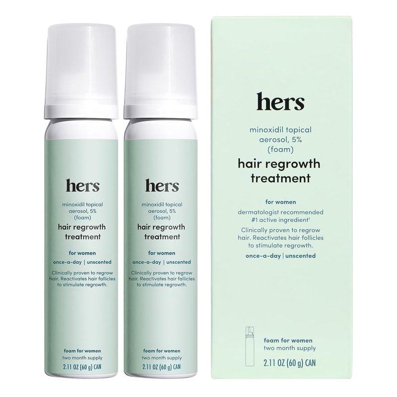 Hers Hair Regrowth Treatment - Extra Strength 5% Minoxidil Foam for Women | Non-Greasy, Unscented, 2-Pack