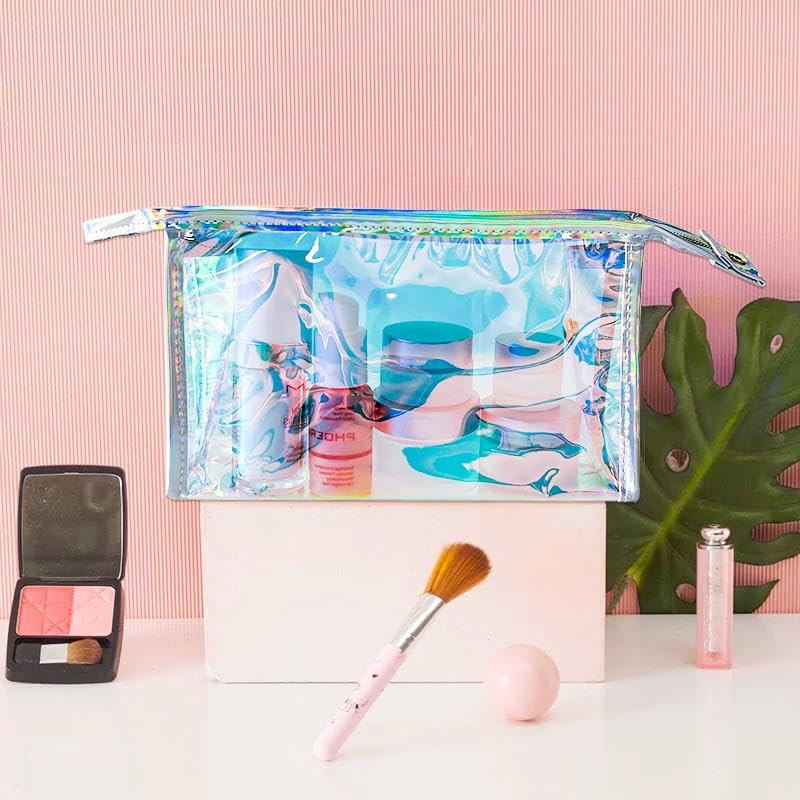 White Iridescent Holographic Makeup Organizer Bag - 5PCS