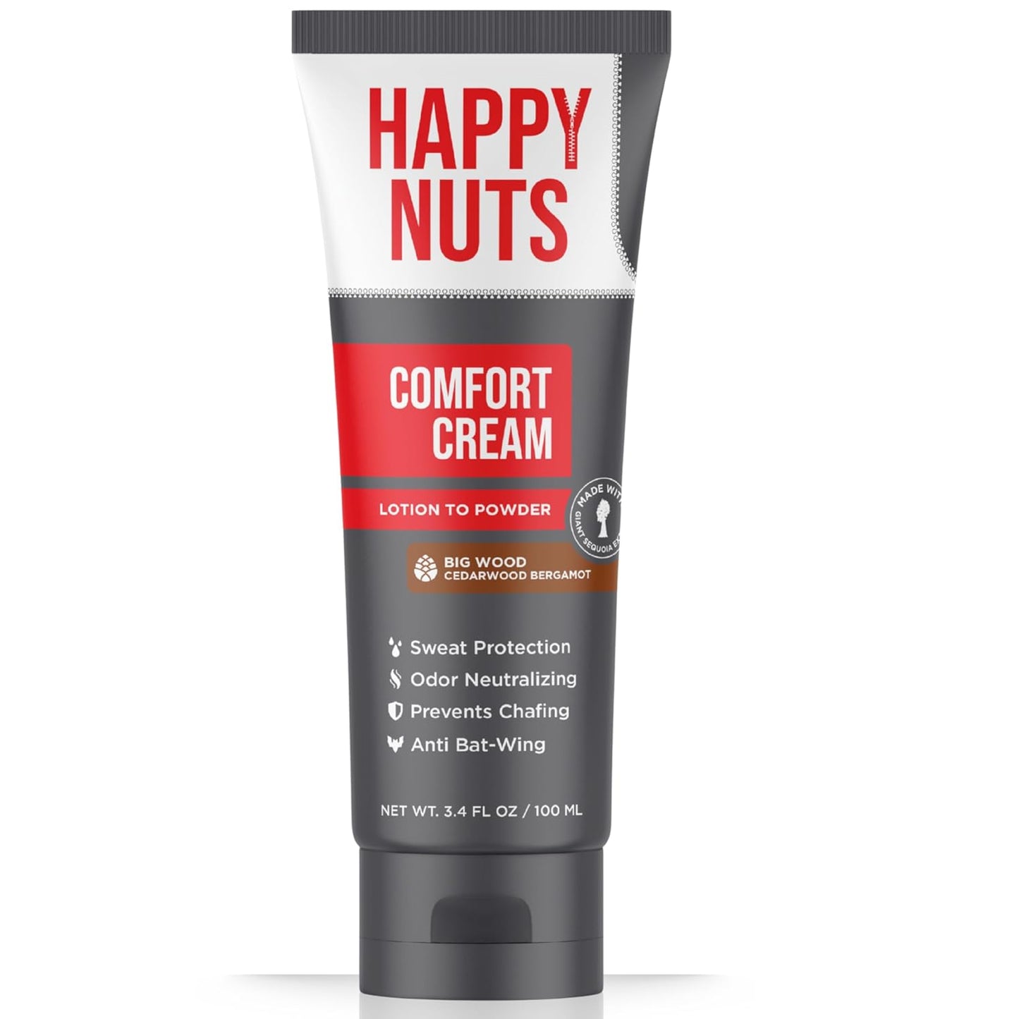 HAPPY NUTS Comfort Cream Deodorant for Men - Anti-Chafing, Odor Control, Aluminum-Free | 3.4 Fl Oz - Big Wood