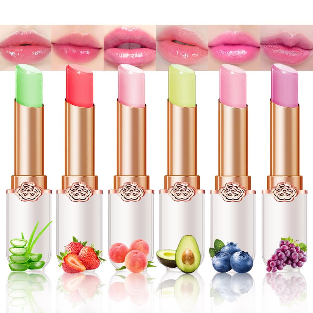 Peach Color Changing Lipstick - Long Lasting Waterproof Lip Stain | Moisturizing Lip Balm Set (6 Pcs)