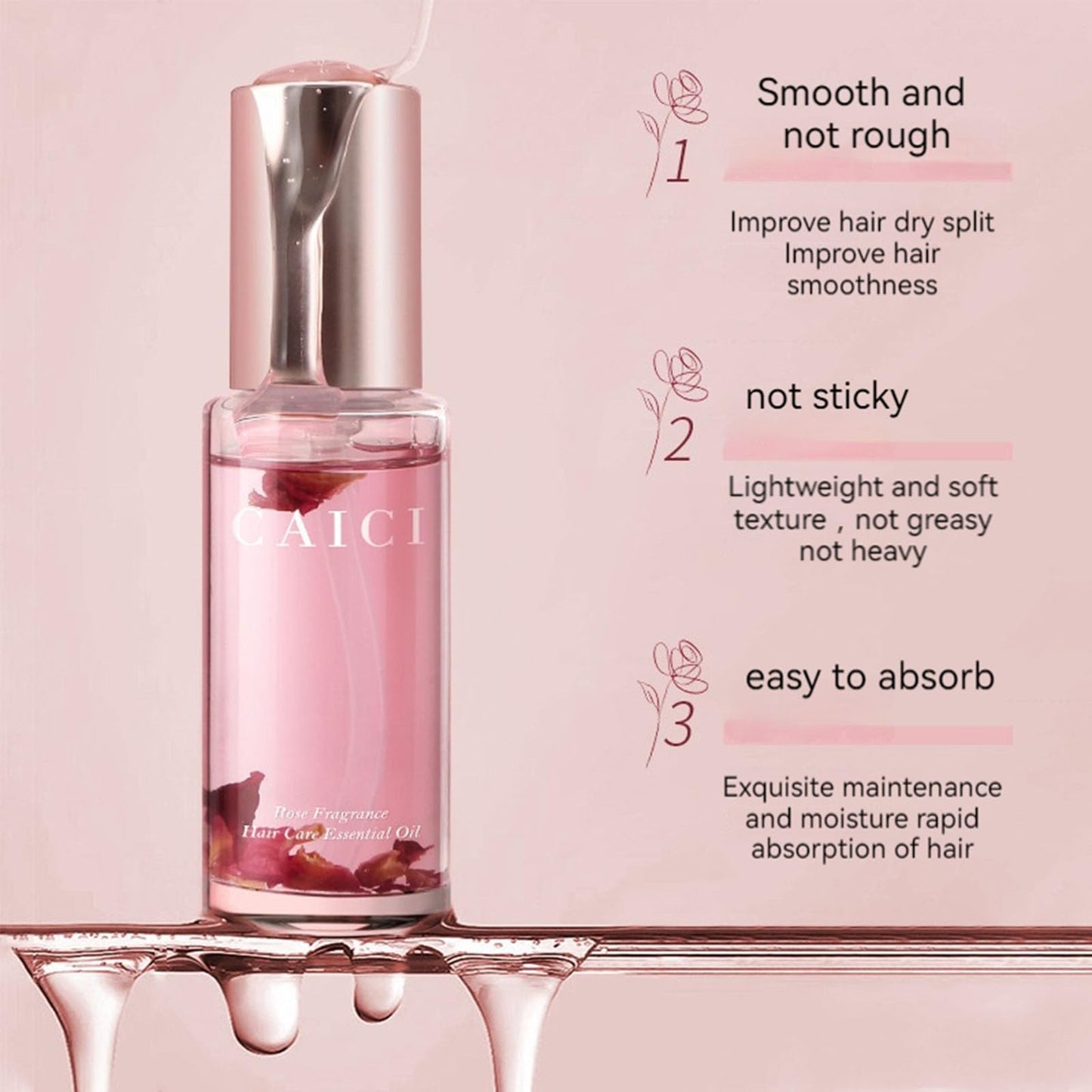 CLY AMS Hair Perfume,Hair Perfume Oil with Rose Makes Hair Smooth Split-Free Shiny and Not Easy to Break,Suitable for Frizzy Hair Damaged Hair Due to Perm and Dyeing