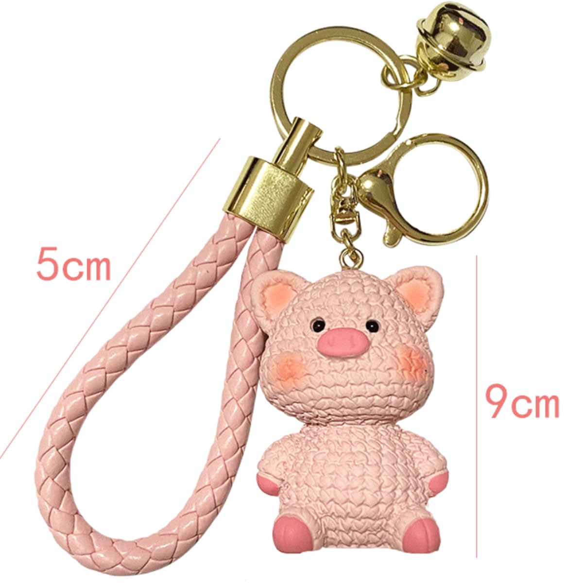 Cute Pink Pig Wrist Strap Keychain,Resin Pig Figurine Key Ring with Bell,Decorative Bag Charm and Key Holder,Durable Resin Metal Hardware,Versatile for Keys,Backpacks,Handbags