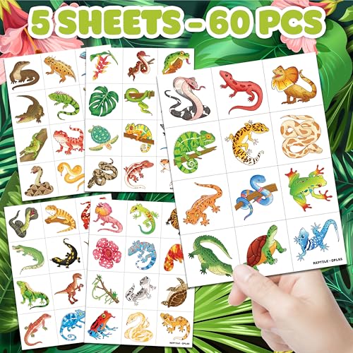60 PCS Vibrant Reptile Temporary Tattoos for Kids' Parties
